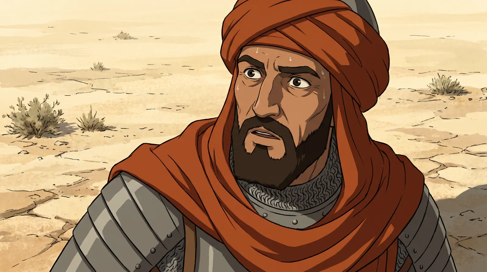 Al-Hurr in close-up, in his orange turban