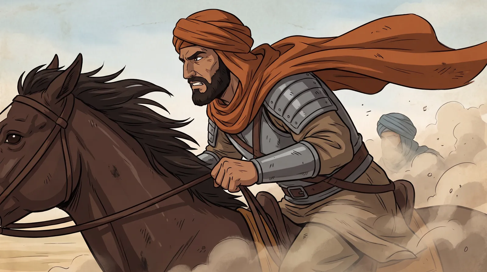 Al-Hurr riding hard through the dust, from The Free Man