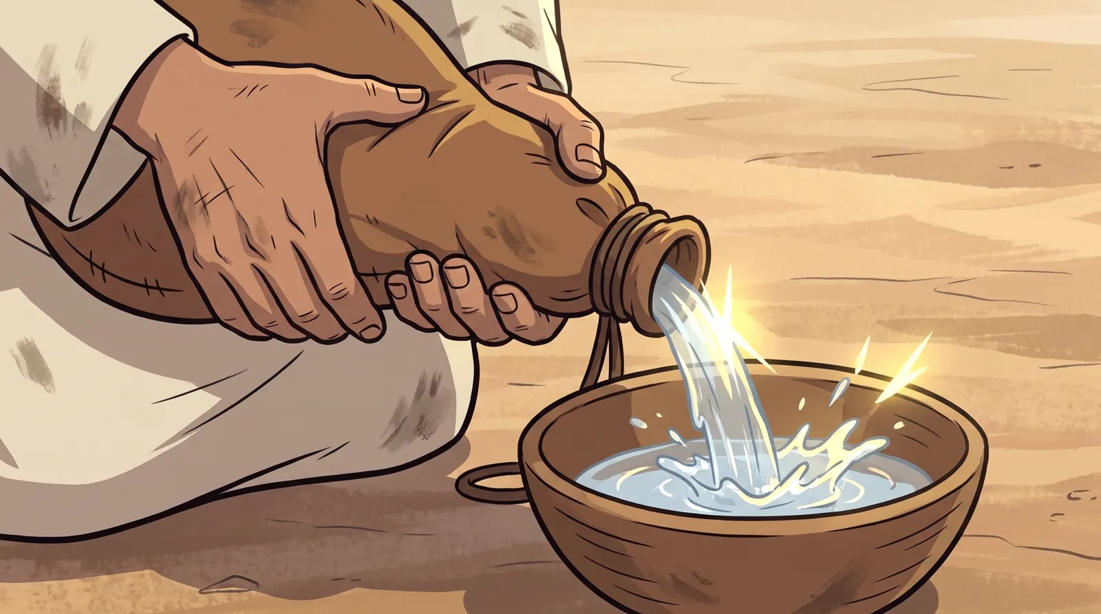 Water poured from a skin into a bowl